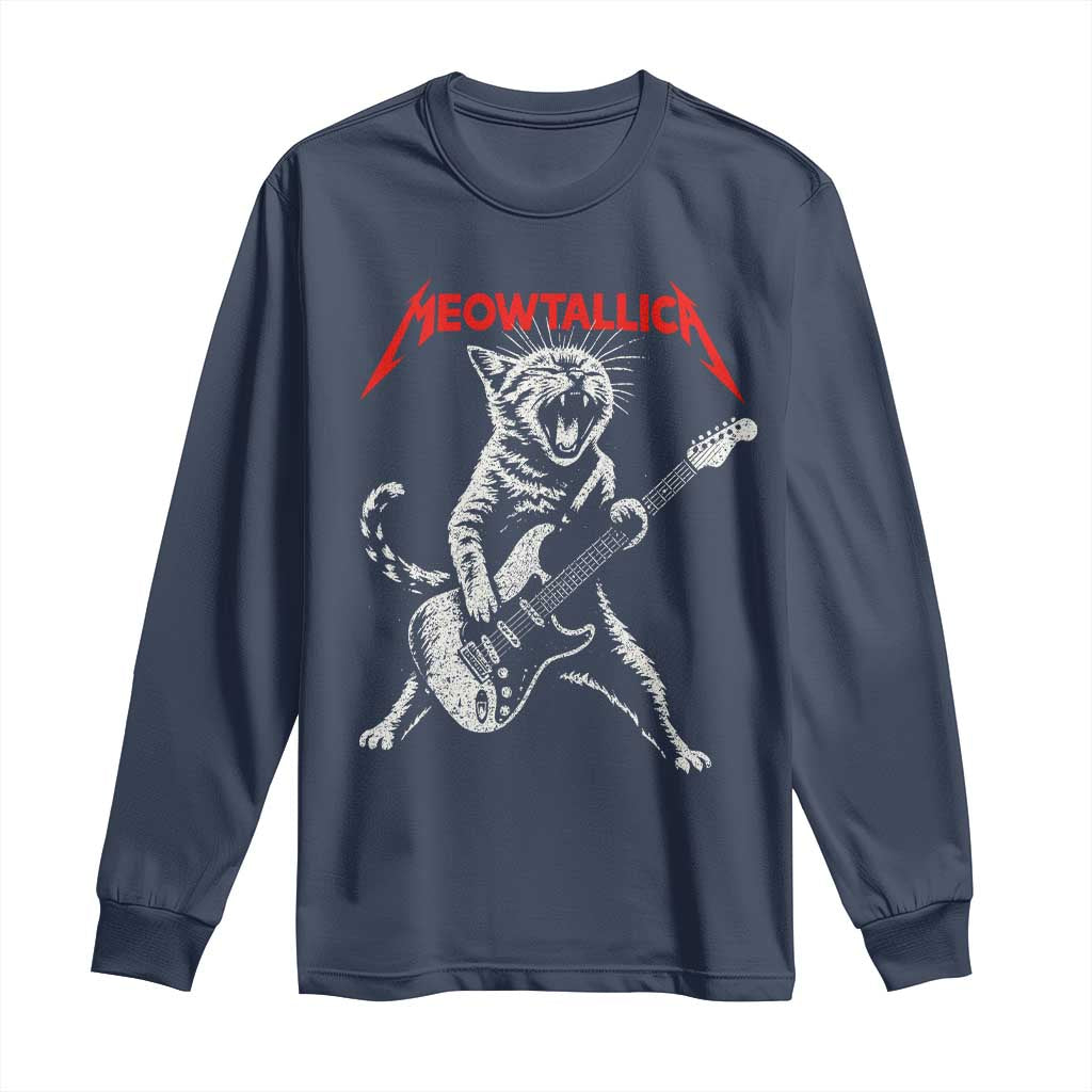 Funny Cat Playing Guitar Long Sleeve Shirt Vintage 90s Classic Rock Star Cat Graphic Rock and Roll - Wonder Print Shop