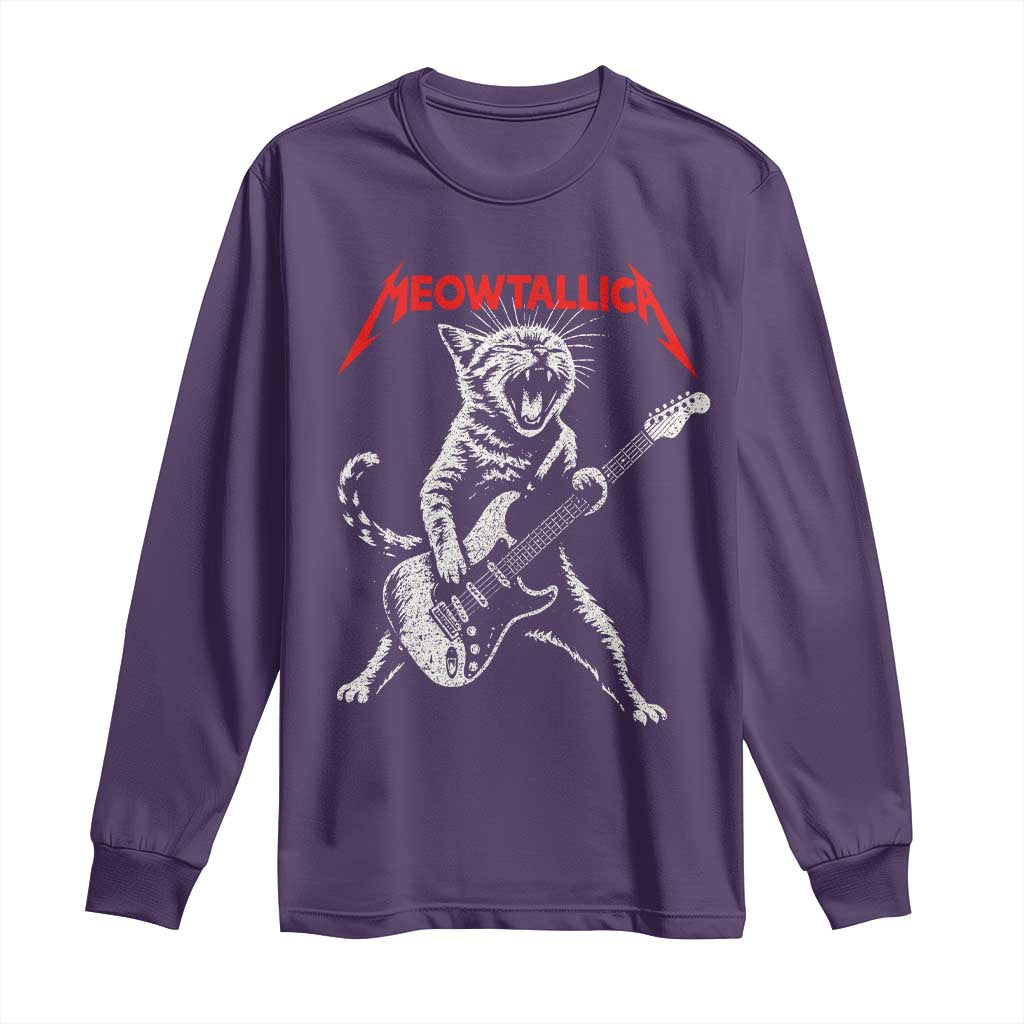 Funny Cat Playing Guitar Long Sleeve Shirt Vintage 90s Classic Rock Star Cat Graphic Rock and Roll - Wonder Print Shop