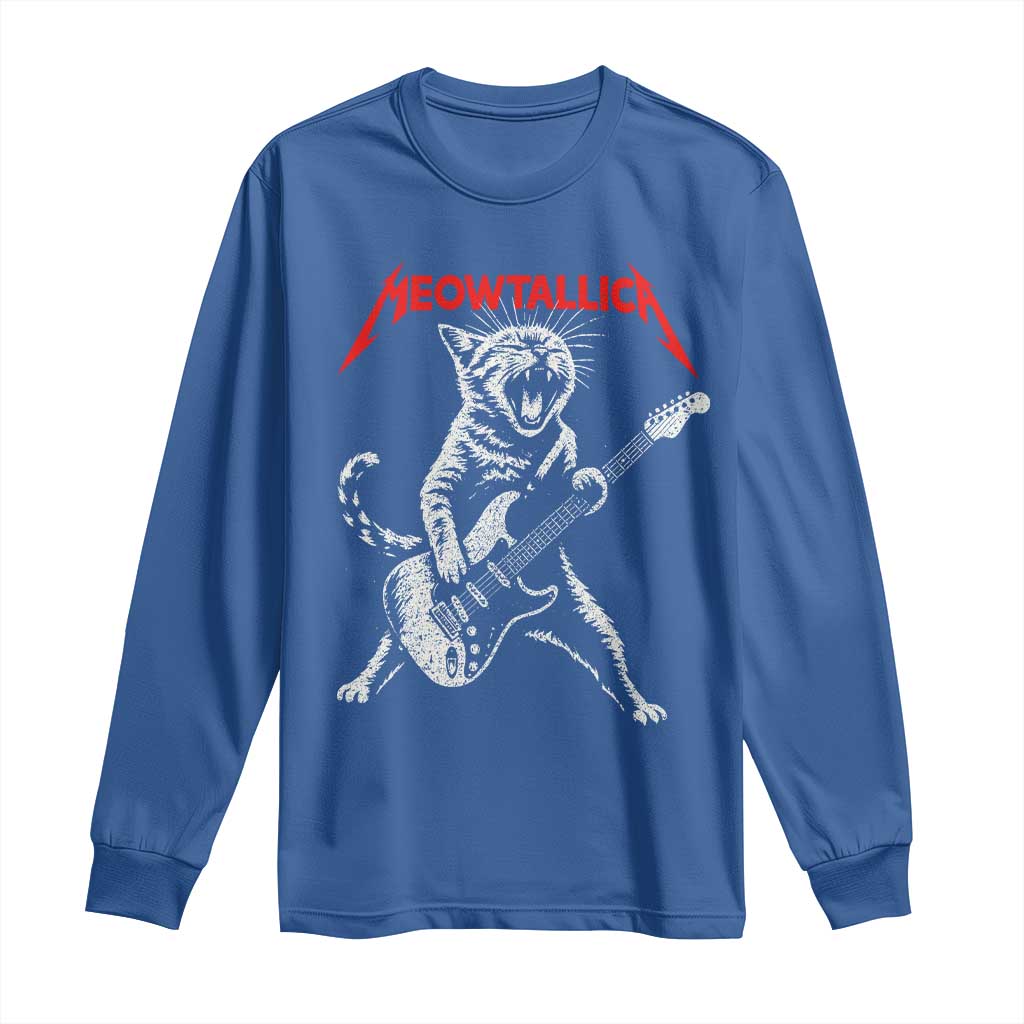 Funny Cat Playing Guitar Long Sleeve Shirt Vintage 90s Classic Rock Star Cat Graphic Rock and Roll - Wonder Print Shop