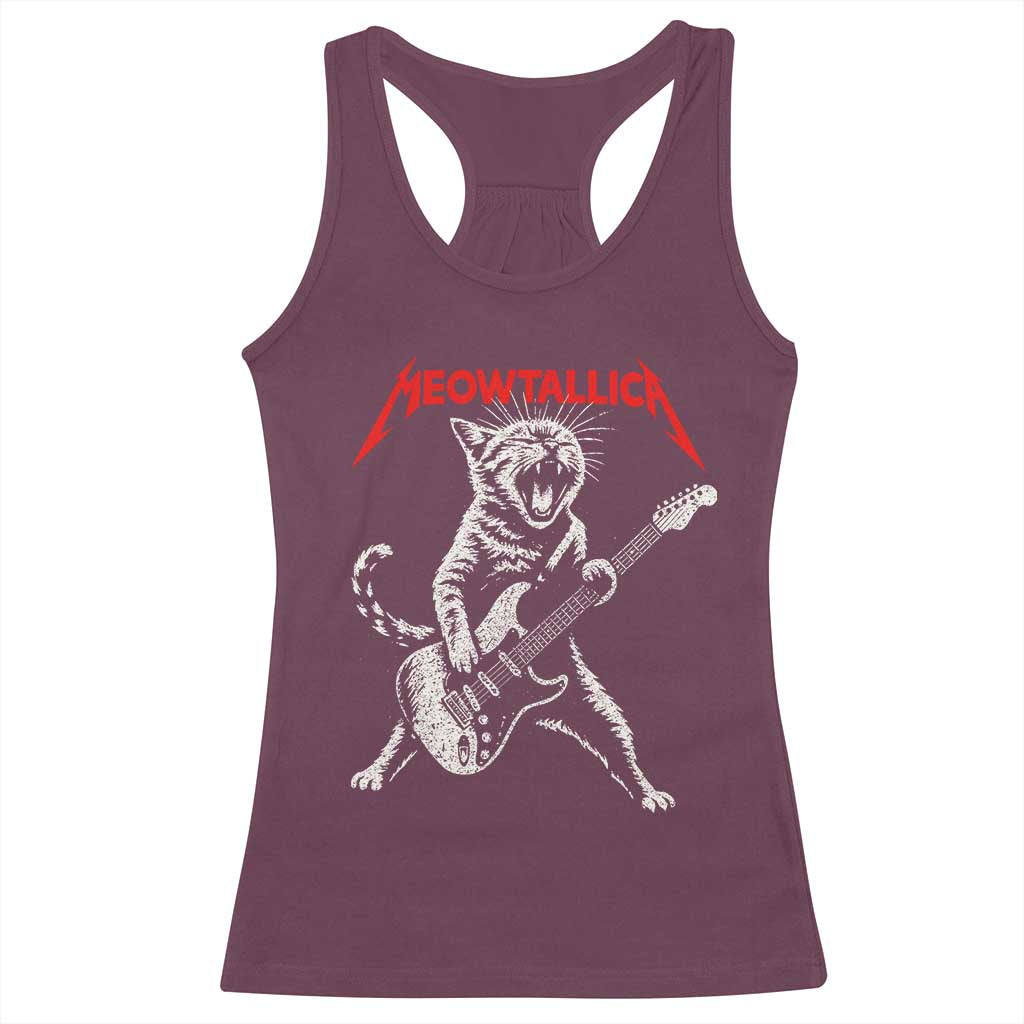 Funny Cat Playing Guitar Racerback Tank Top Vintage 90s Classic Rock Star Cat Graphic Rock and Roll - Wonder Print Shop