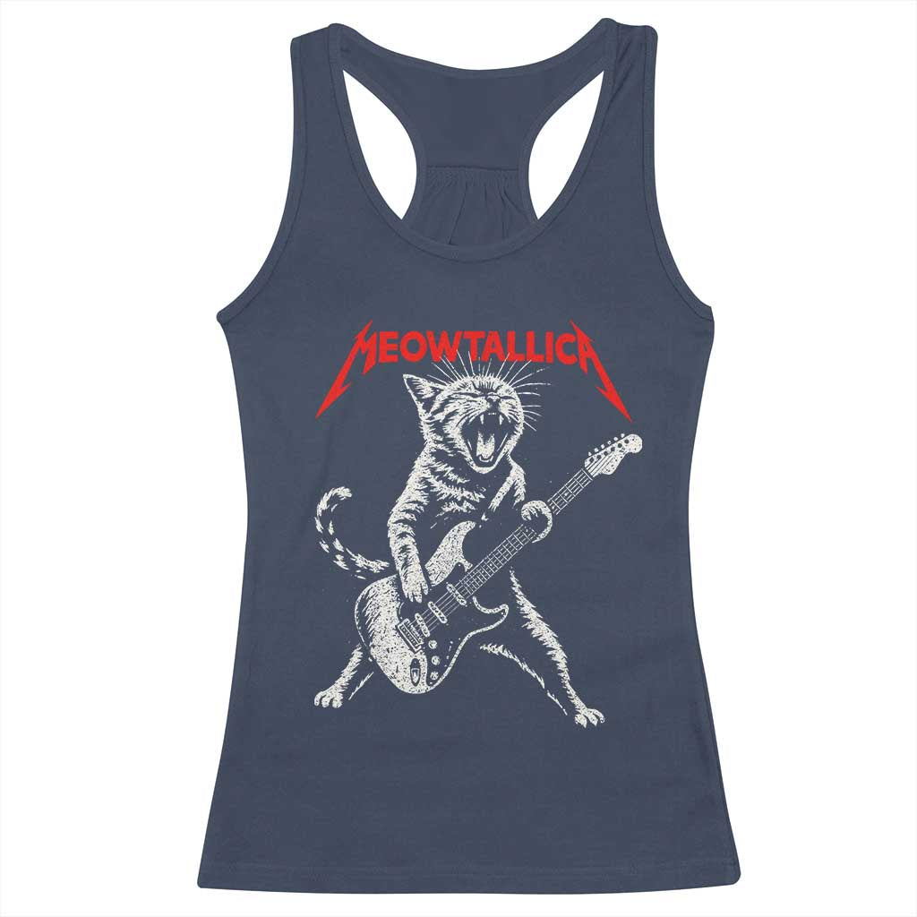 Funny Cat Playing Guitar Racerback Tank Top Vintage 90s Classic Rock Star Cat Graphic Rock and Roll - Wonder Print Shop