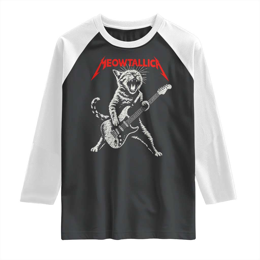 Funny Cat Playing Guitar Raglan Shirt Vintage 90s Classic Rock Star Cat Graphic Rock and Roll - Wonder Print Shop