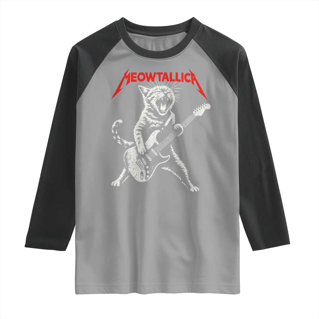 Funny Cat Playing Guitar Raglan Shirt Vintage 90s Classic Rock Star Cat Graphic Rock and Roll - Wonder Print Shop