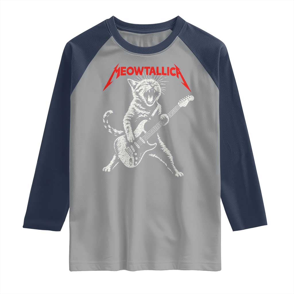 Funny Cat Playing Guitar Raglan Shirt Vintage 90s Classic Rock Star Cat Graphic Rock and Roll - Wonder Print Shop