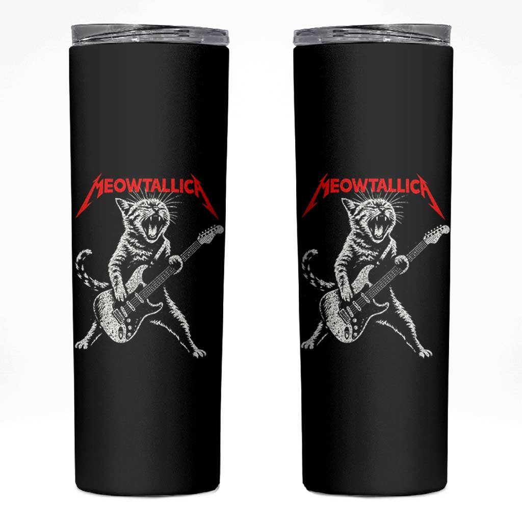 Funny Cat Playing Guitar Skinny Tumbler Vintage 90s Classic Rock Star Cat Graphic Rock and Roll - Wonder Print Shop