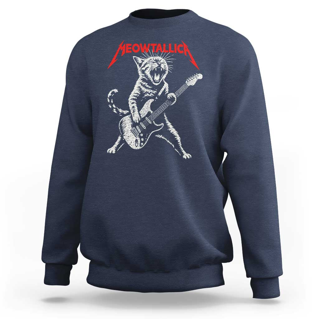 Funny Cat Playing Guitar Sweatshirt Vintage 90s Classic Rock Star Cat Graphic Rock and Roll - Wonder Print Shop