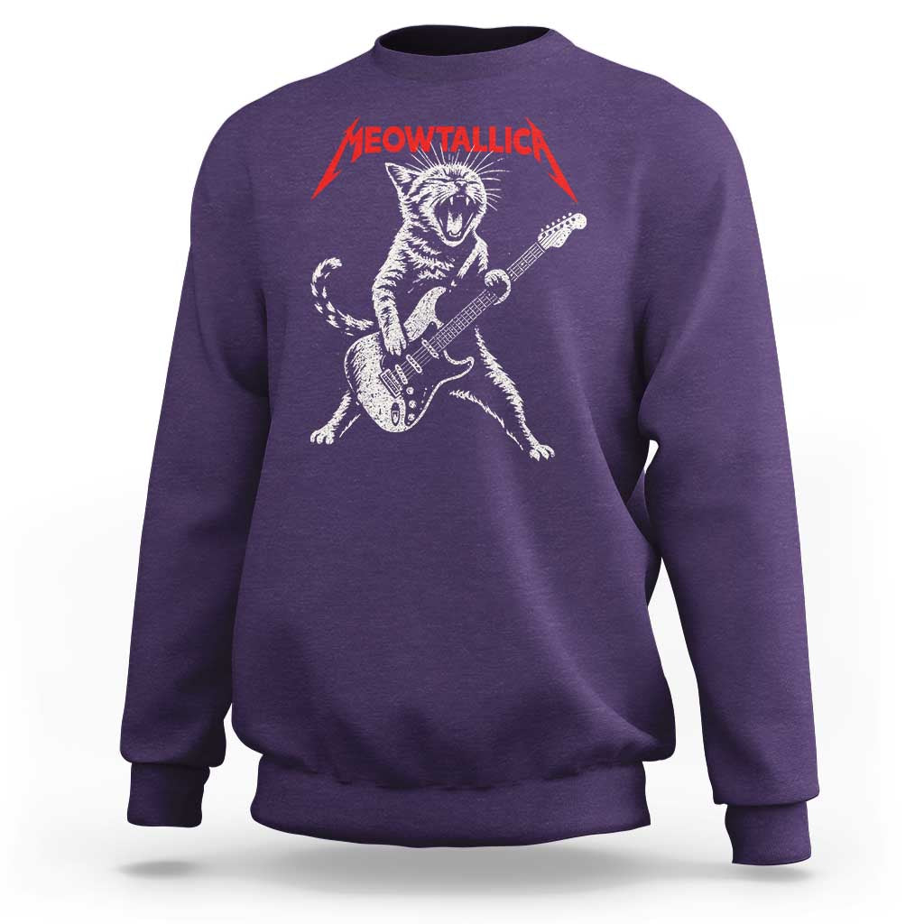 Funny Cat Playing Guitar Sweatshirt Vintage 90s Classic Rock Star Cat Graphic Rock and Roll - Wonder Print Shop