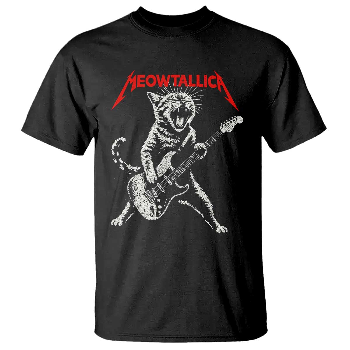 Funny Cat Playing Guitar T Shirt Vintage 90s Classic Rock Star Cat Graphic Rock and Roll - Wonder Print Shop