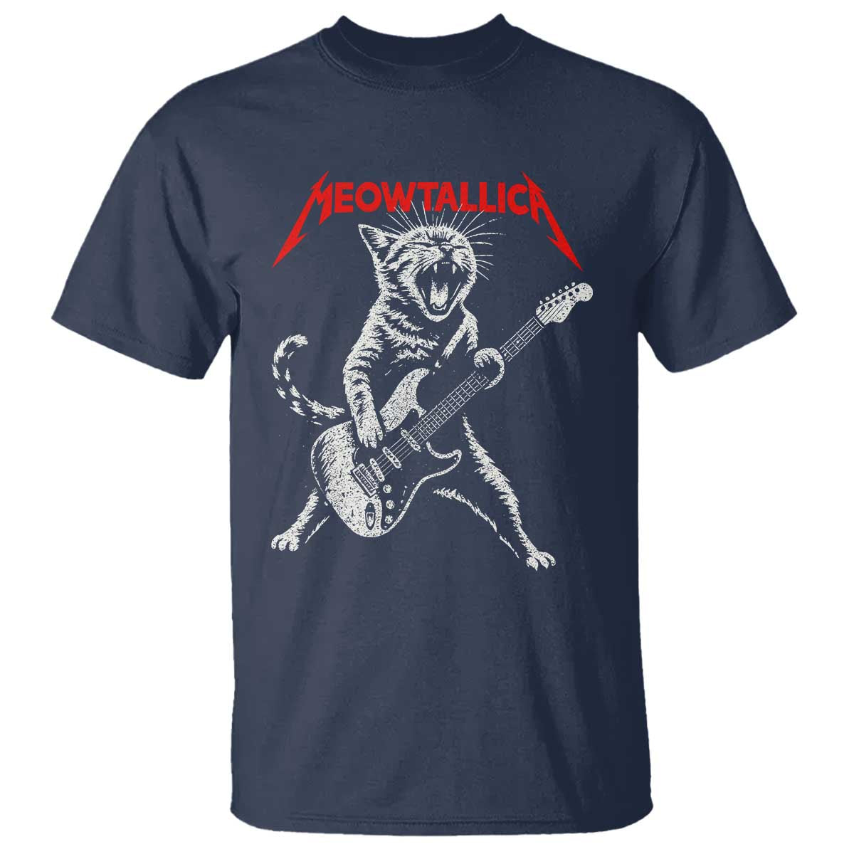 Funny Cat Playing Guitar T Shirt Vintage 90s Classic Rock Star Cat Graphic Rock and Roll - Wonder Print Shop