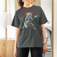 Funny Cat Playing Guitar T Shirt For Women Vintage 90s Classic Rock Star Cat Graphic Rock and Roll - Wonder Print Shop