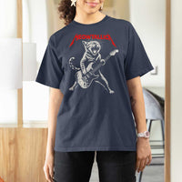 Funny Cat Playing Guitar T Shirt For Women Vintage 90s Classic Rock Star Cat Graphic Rock and Roll - Wonder Print Shop