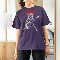 Funny Cat Playing Guitar T Shirt For Women Vintage 90s Classic Rock Star Cat Graphic Rock and Roll - Wonder Print Shop