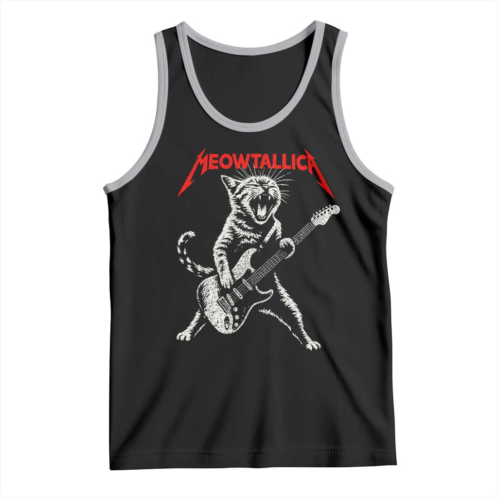 Funny Cat Playing Guitar Tank Top Vintage 90s Classic Rock Star Cat Graphic Rock and Roll - Wonder Print Shop