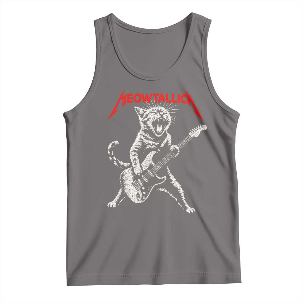 Funny Cat Playing Guitar Tank Top Vintage 90s Classic Rock Star Cat Graphic Rock and Roll - Wonder Print Shop