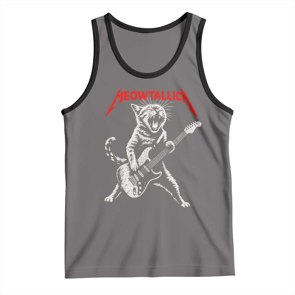Funny Cat Playing Guitar Tank Top Vintage 90s Classic Rock Star Cat Graphic Rock and Roll - Wonder Print Shop