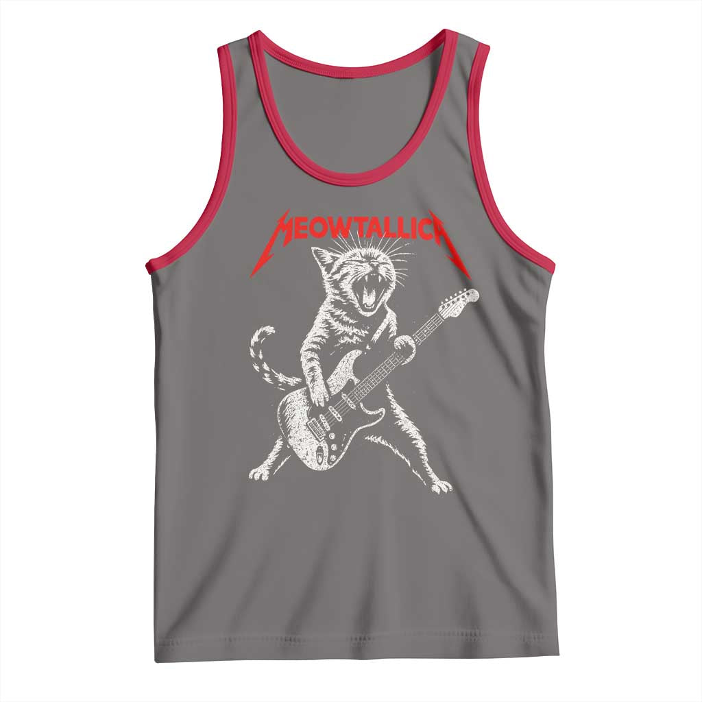 Funny Cat Playing Guitar Tank Top Vintage 90s Classic Rock Star Cat Graphic Rock and Roll - Wonder Print Shop