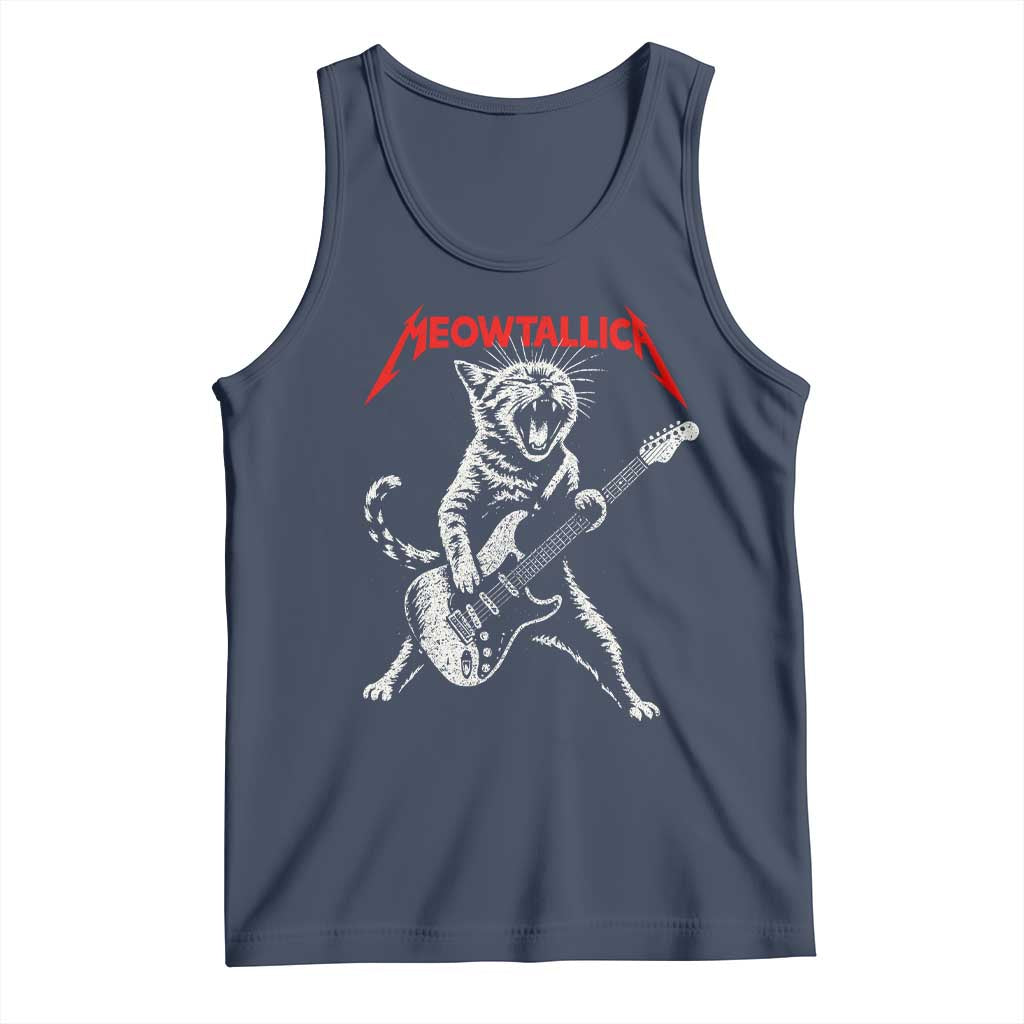 Funny Cat Playing Guitar Tank Top Vintage 90s Classic Rock Star Cat Graphic Rock and Roll - Wonder Print Shop