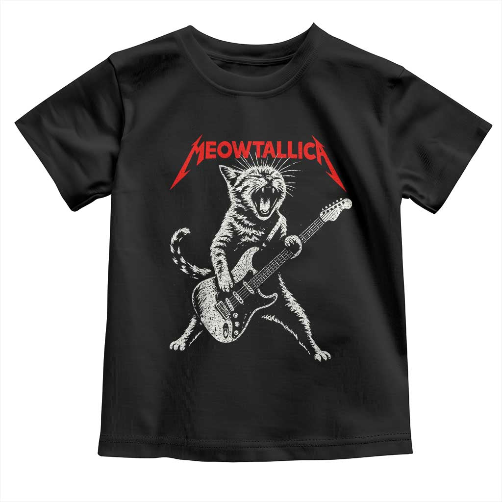 Funny Cat Playing Guitar Toddler T Shirt Vintage 90s Classic Rock Star Cat Graphic Rock and Roll - Wonder Print Shop