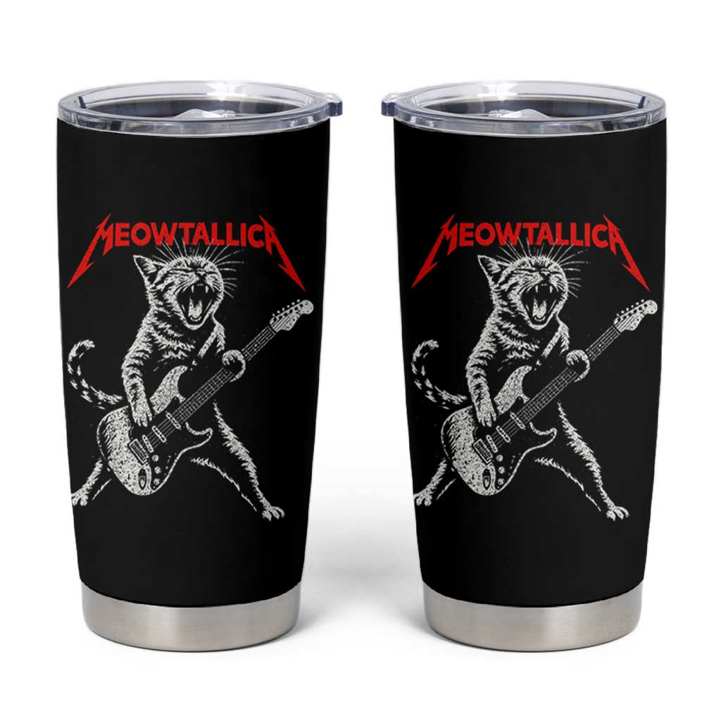 Funny Cat Playing Guitar Tumbler Cup Vintage 90s Classic Rock Star Cat Graphic Rock and Roll - Wonder Print Shop