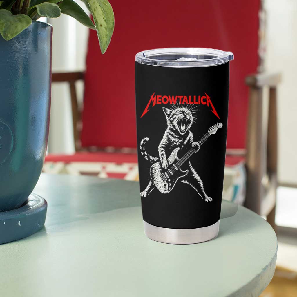 Funny Cat Playing Guitar Tumbler Cup Vintage 90s Classic Rock Star Cat Graphic Rock and Roll - Wonder Print Shop
