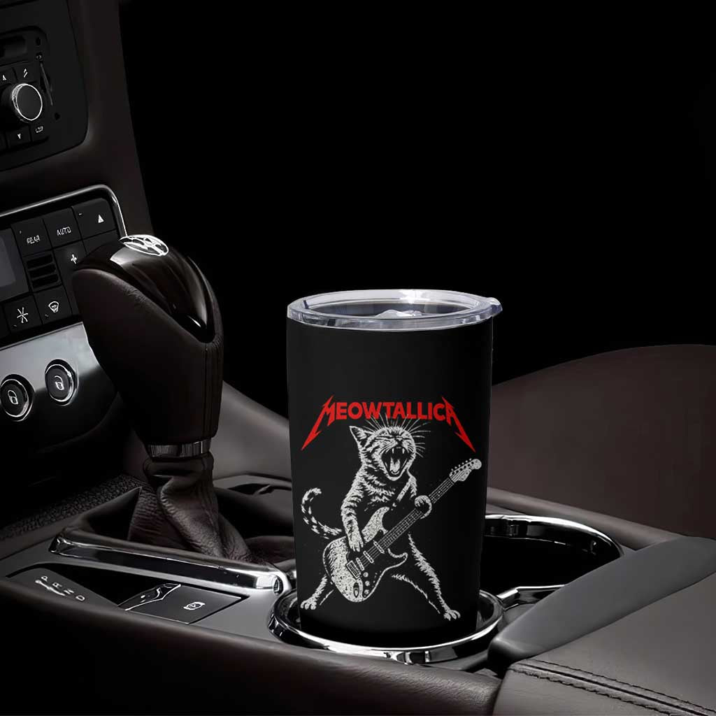 Funny Cat Playing Guitar Tumbler Cup Vintage 90s Classic Rock Star Cat Graphic Rock and Roll - Wonder Print Shop