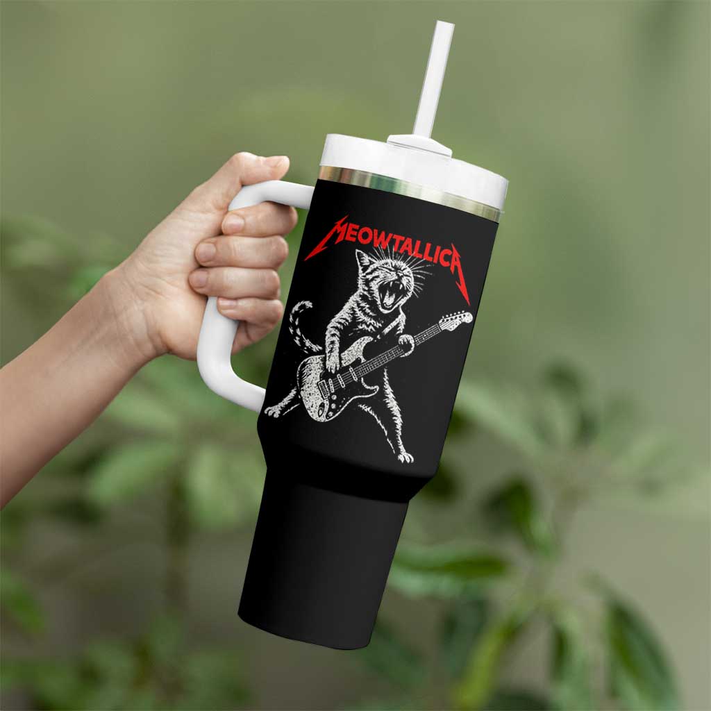 Funny Cat Playing Guitar Tumbler With Handle Vintage 90s Classic Rock Star Cat Graphic Rock and Roll - Wonder Print Shop