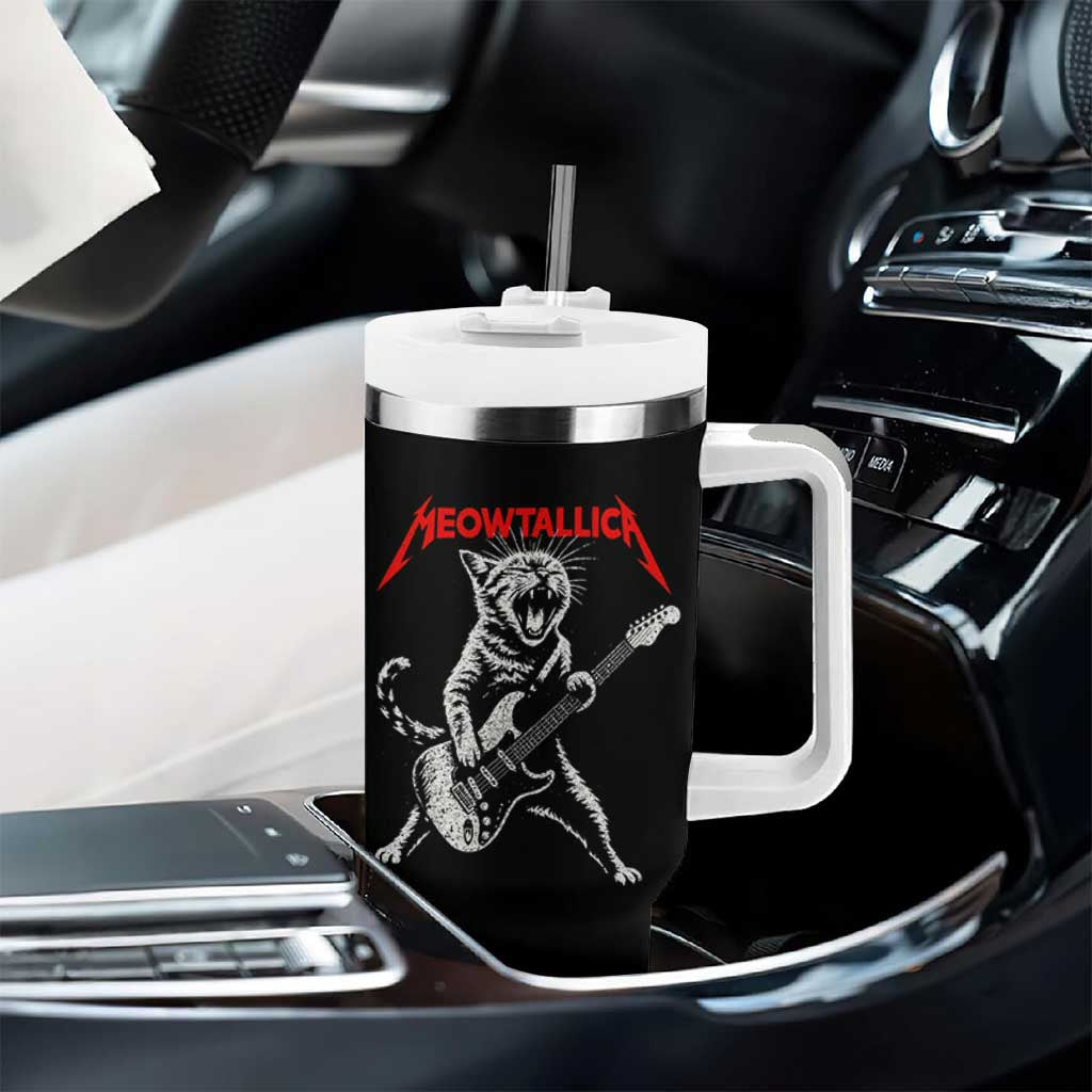 Funny Cat Playing Guitar Tumbler With Handle Vintage 90s Classic Rock Star Cat Graphic Rock and Roll - Wonder Print Shop