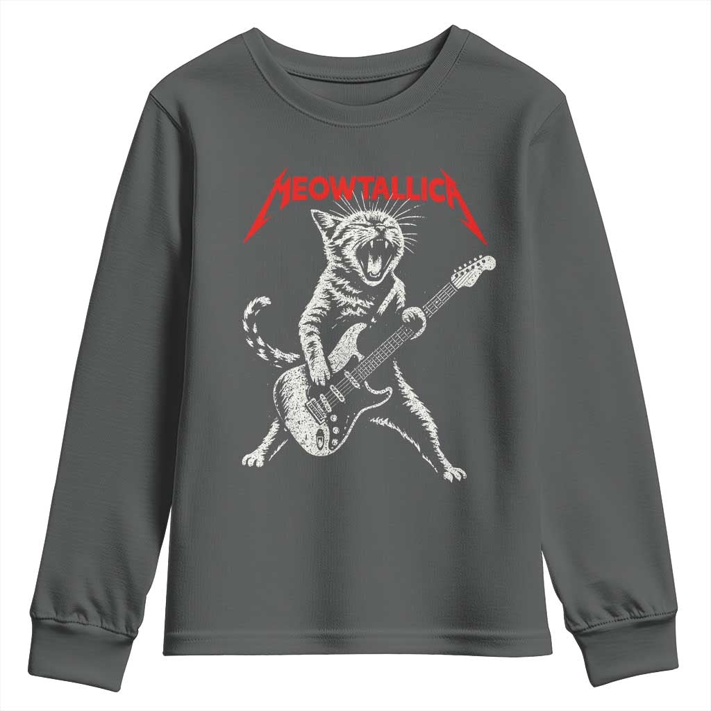 Funny Cat Playing Guitar Youth Sweatshirt Vintage 90s Classic Rock Star Cat Graphic Rock and Roll - Wonder Print Shop