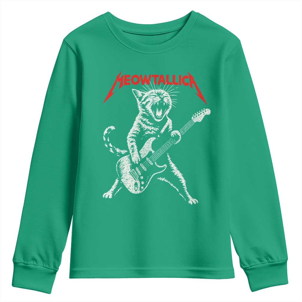 Funny Cat Playing Guitar Youth Sweatshirt Vintage 90s Classic Rock Star Cat Graphic Rock and Roll - Wonder Print Shop