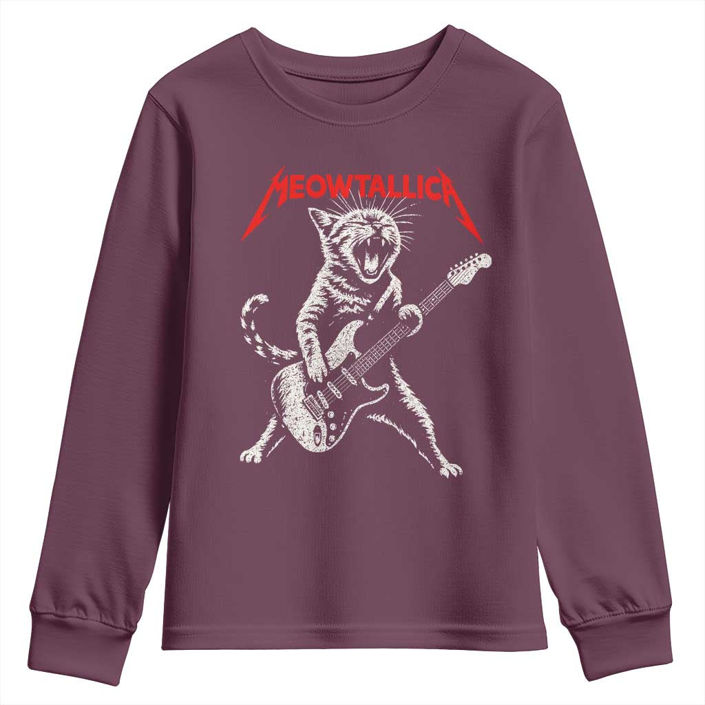 Funny Cat Playing Guitar Youth Sweatshirt Vintage 90s Classic Rock Star Cat Graphic Rock and Roll - Wonder Print Shop