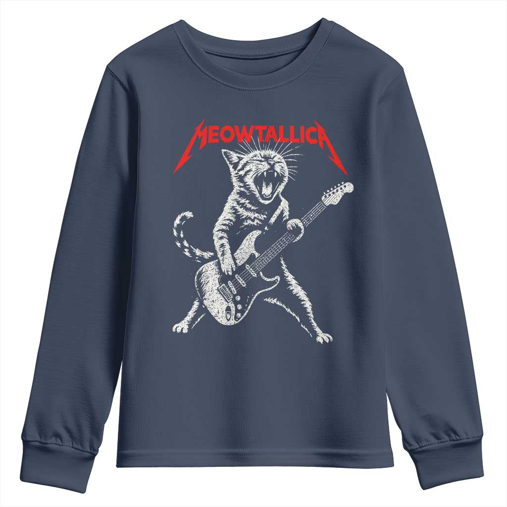 Funny Cat Playing Guitar Youth Sweatshirt Vintage 90s Classic Rock Star Cat Graphic Rock and Roll - Wonder Print Shop