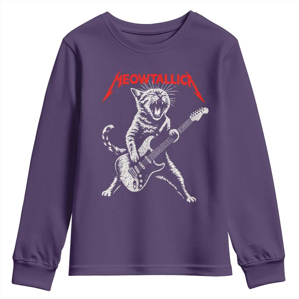 Funny Cat Playing Guitar Youth Sweatshirt Vintage 90s Classic Rock Star Cat Graphic Rock and Roll - Wonder Print Shop