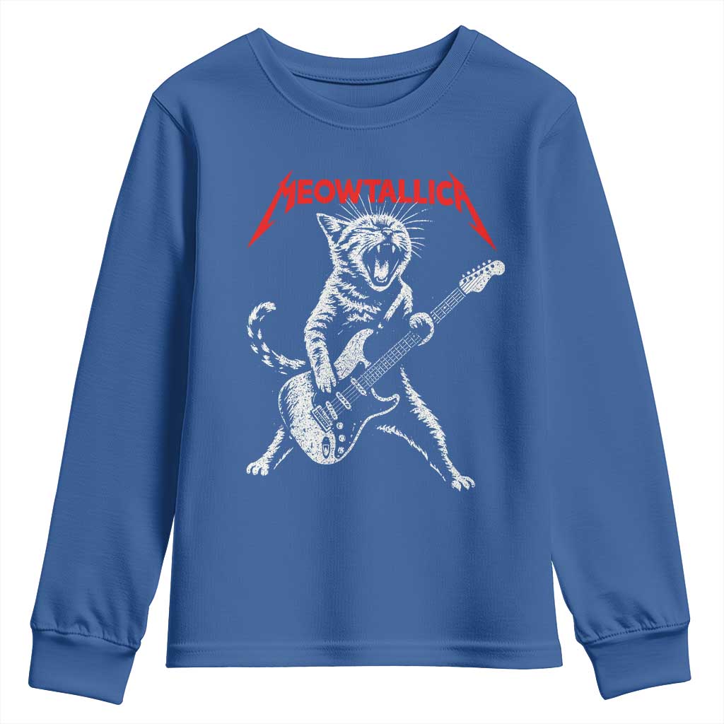 Funny Cat Playing Guitar Youth Sweatshirt Vintage 90s Classic Rock Star Cat Graphic Rock and Roll - Wonder Print Shop