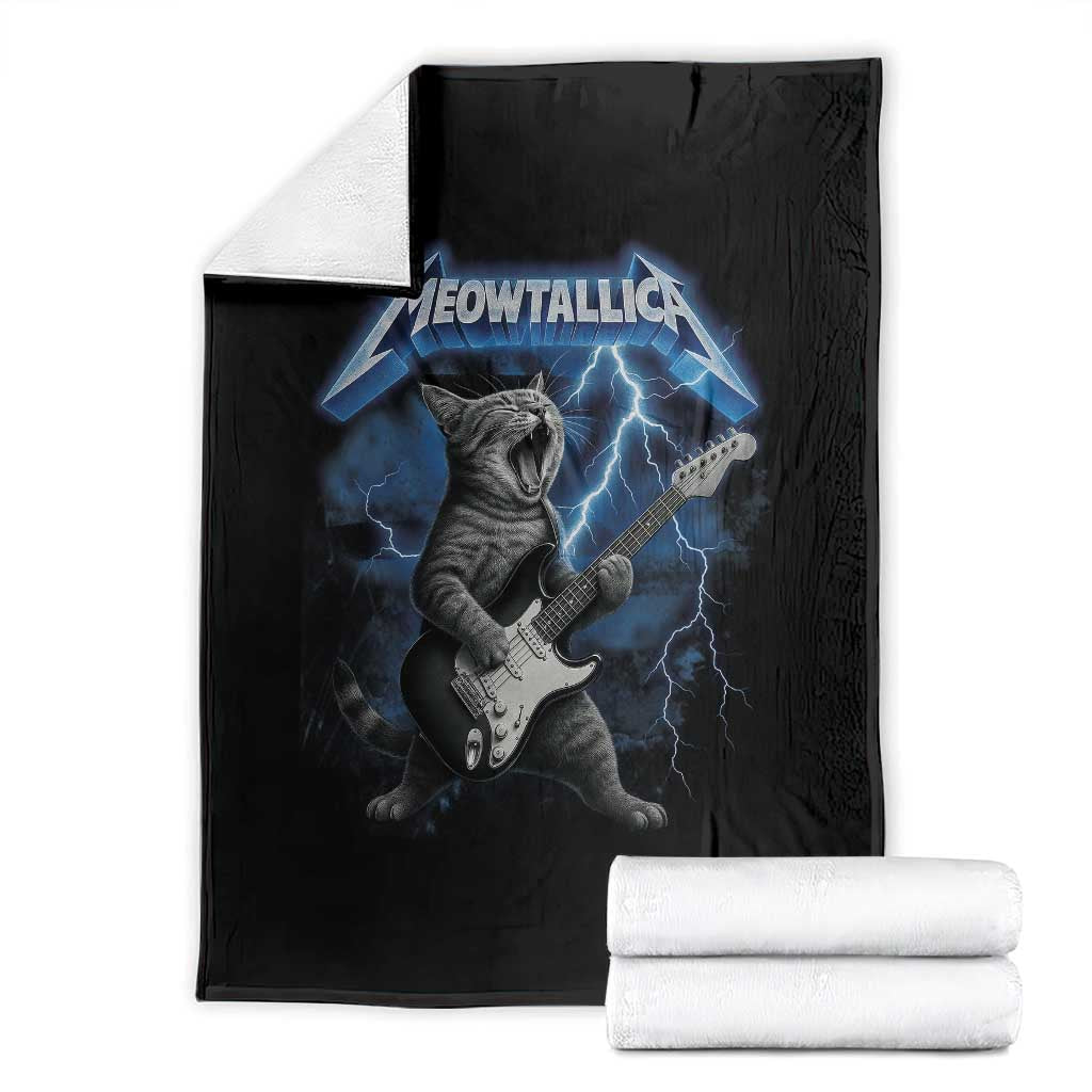 Funny Cat Playing Guitar Throw Blanket Vintage 90s Style Bootleg Graphic Rock Star Rock Cat - Wonder Print Shop