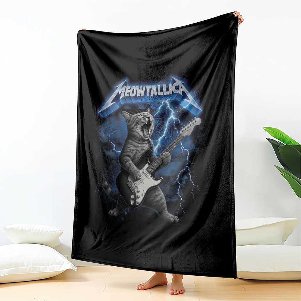 Funny Cat Playing Guitar Throw Blanket Vintage 90s Style Bootleg Graphic Rock Star Rock Cat - Wonder Print Shop