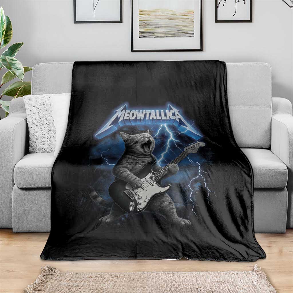 Funny Cat Playing Guitar Throw Blanket Vintage 90s Style Bootleg Graphic Rock Star Rock Cat - Wonder Print Shop