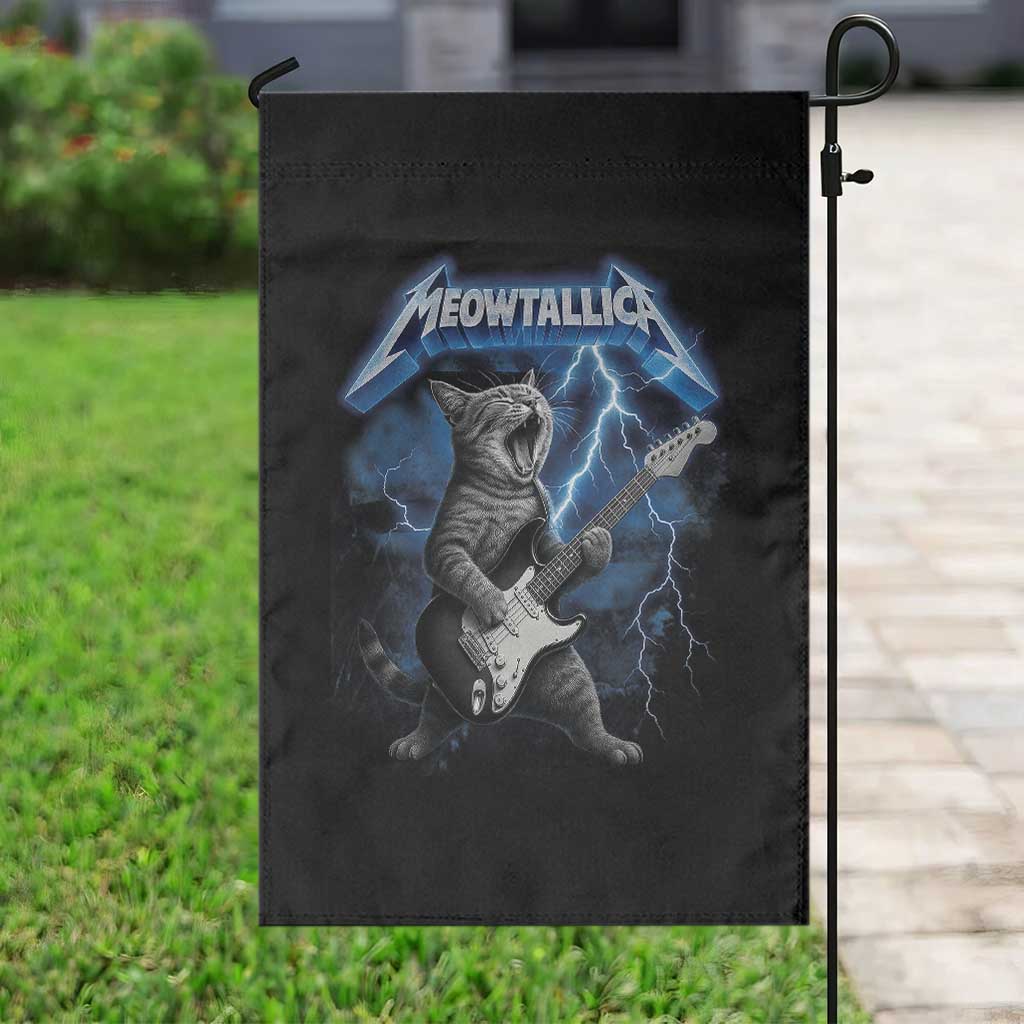 Funny Cat Playing Guitar Garden Flag Vintage 90s Style Bootleg Graphic Rock Star Rock Cat - Wonder Print Shop
