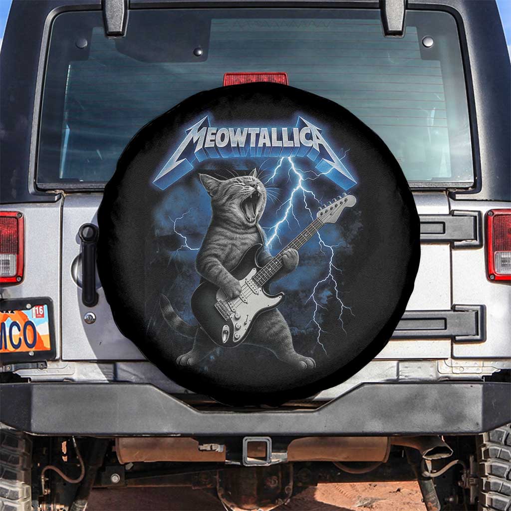 Funny Cat Playing Guitar Spare Tire Cover Vintage 90s Style Bootleg Graphic Rock Star Rock Cat - Wonder Print Shop