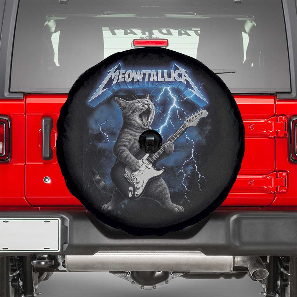 Funny Cat Playing Guitar Spare Tire Cover Vintage 90s Style Bootleg Graphic Rock Star Rock Cat - Wonder Print Shop