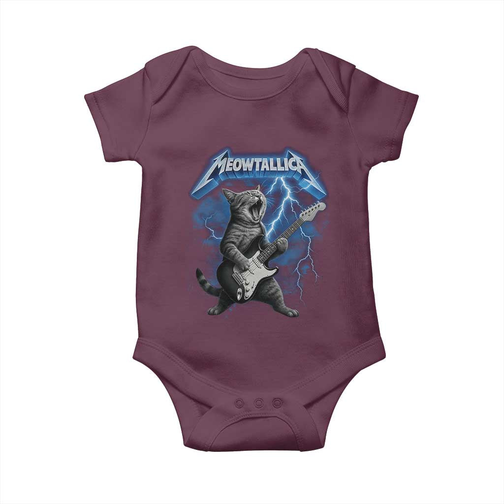 Funny Cat Playing Guitar Baby Onesie Vintage 90s Style Bootleg Graphic Rock Star Rock Cat - Wonder Print Shop