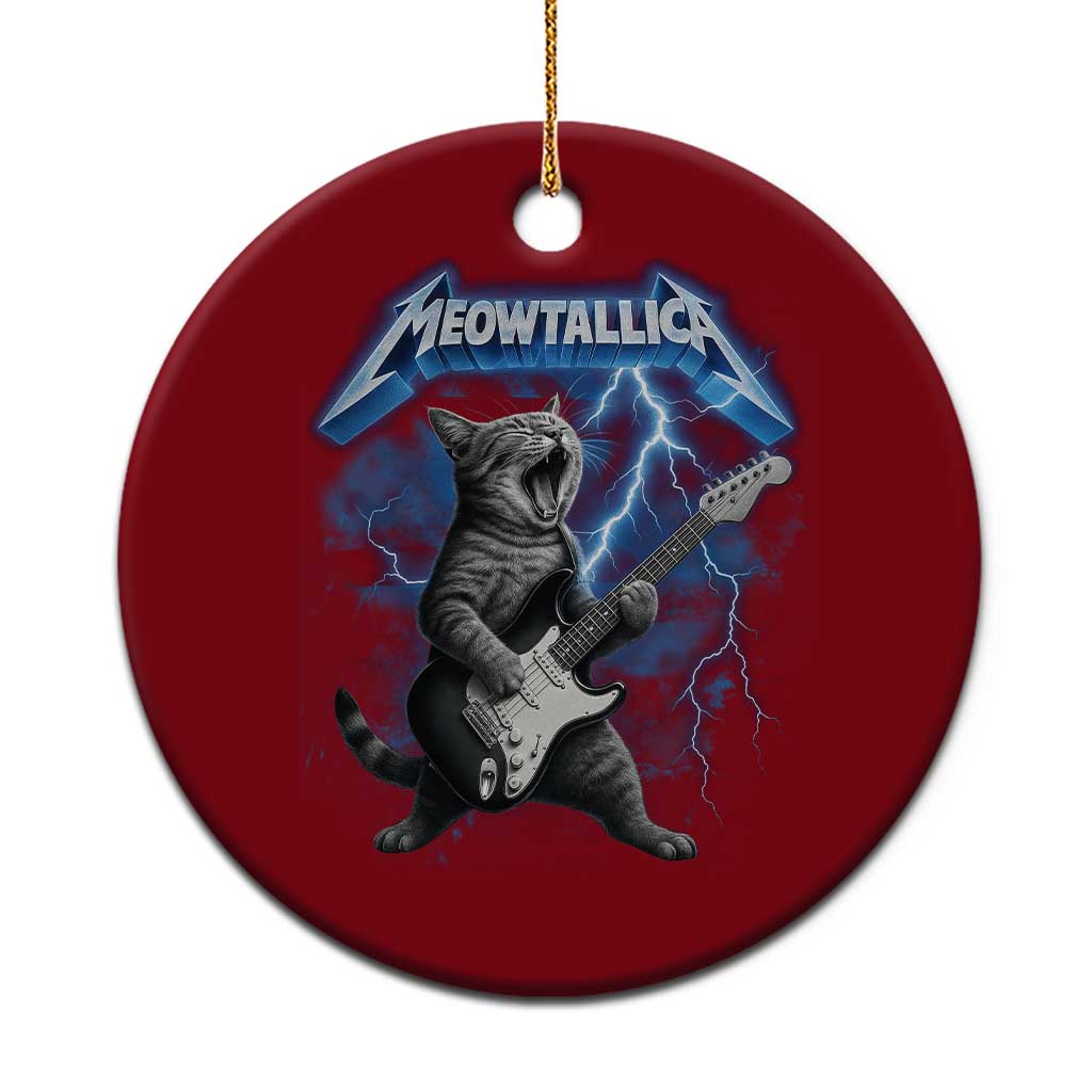 Funny Cat Playing Guitar Ceramic Ornament Vintage 90s Style Bootleg Graphic Rock Star Rock Cat - Wonder Print Shop