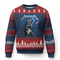 Funny Cat Playing Guitar Ugly Christmas Sweater Vintage 90s Style Bootleg Graphic Rock Star Rock Cat - Wonder Print Shop