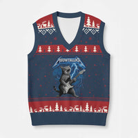 Funny Cat Playing Guitar V-Neck Knit Sweater Vest Vintage 90s Style Bootleg Graphic Rock Star Rock Cat - Wonder Print Shop
