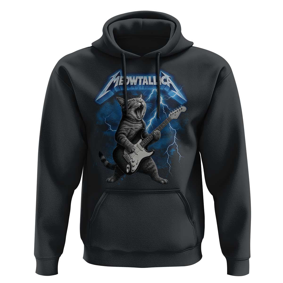 Funny Cat Playing Guitar Hoodie Vintage 90s Style Bootleg Graphic Rock Star Rock Cat - Wonder Print Shop