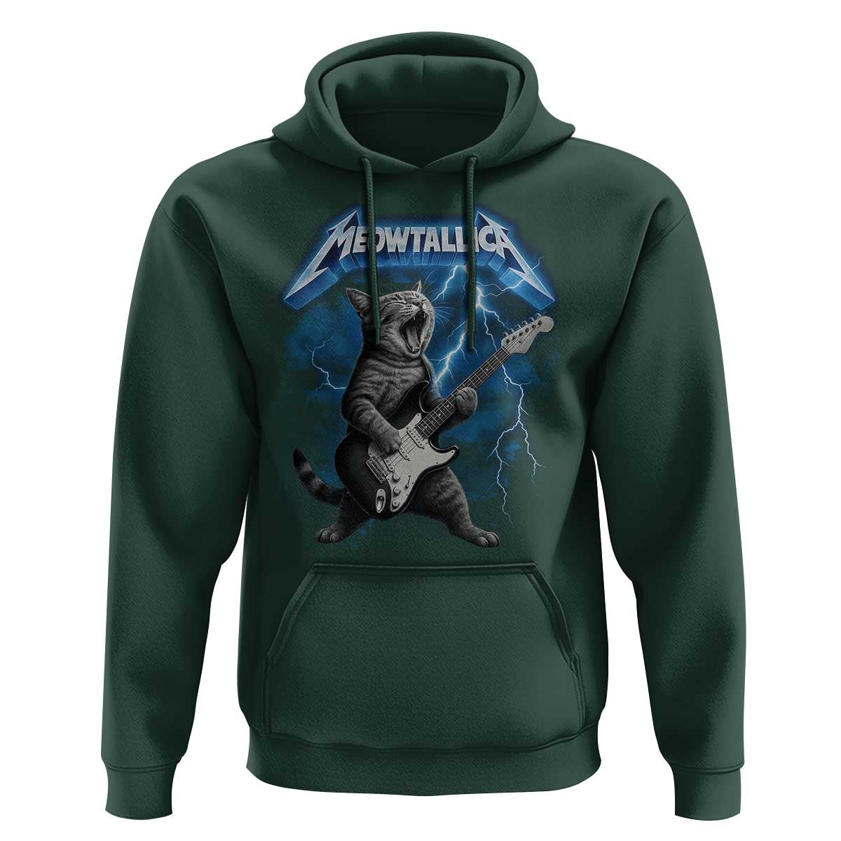 Funny Cat Playing Guitar Hoodie Vintage 90s Style Bootleg Graphic Rock Star Rock Cat - Wonder Print Shop