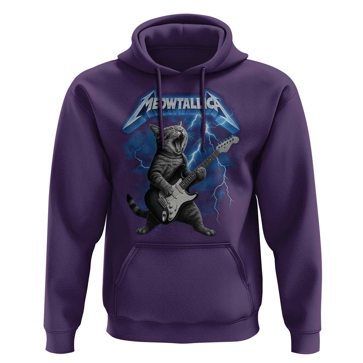 Funny Cat Playing Guitar Hoodie Vintage 90s Style Bootleg Graphic Rock Star Rock Cat - Wonder Print Shop
