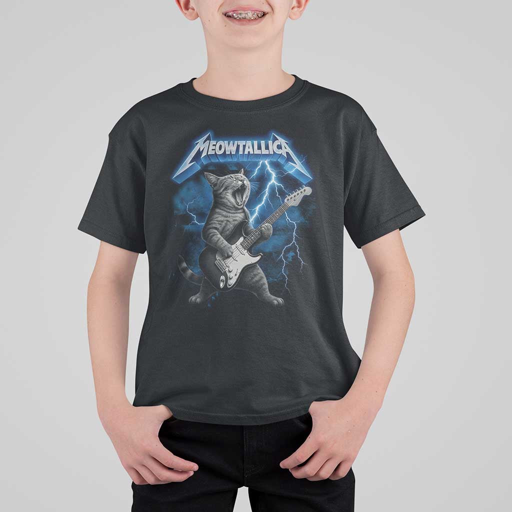 Funny Cat Playing Guitar T Shirt For Kid Vintage 90s Style Bootleg Graphic Rock Star Rock Cat - Wonder Print Shop