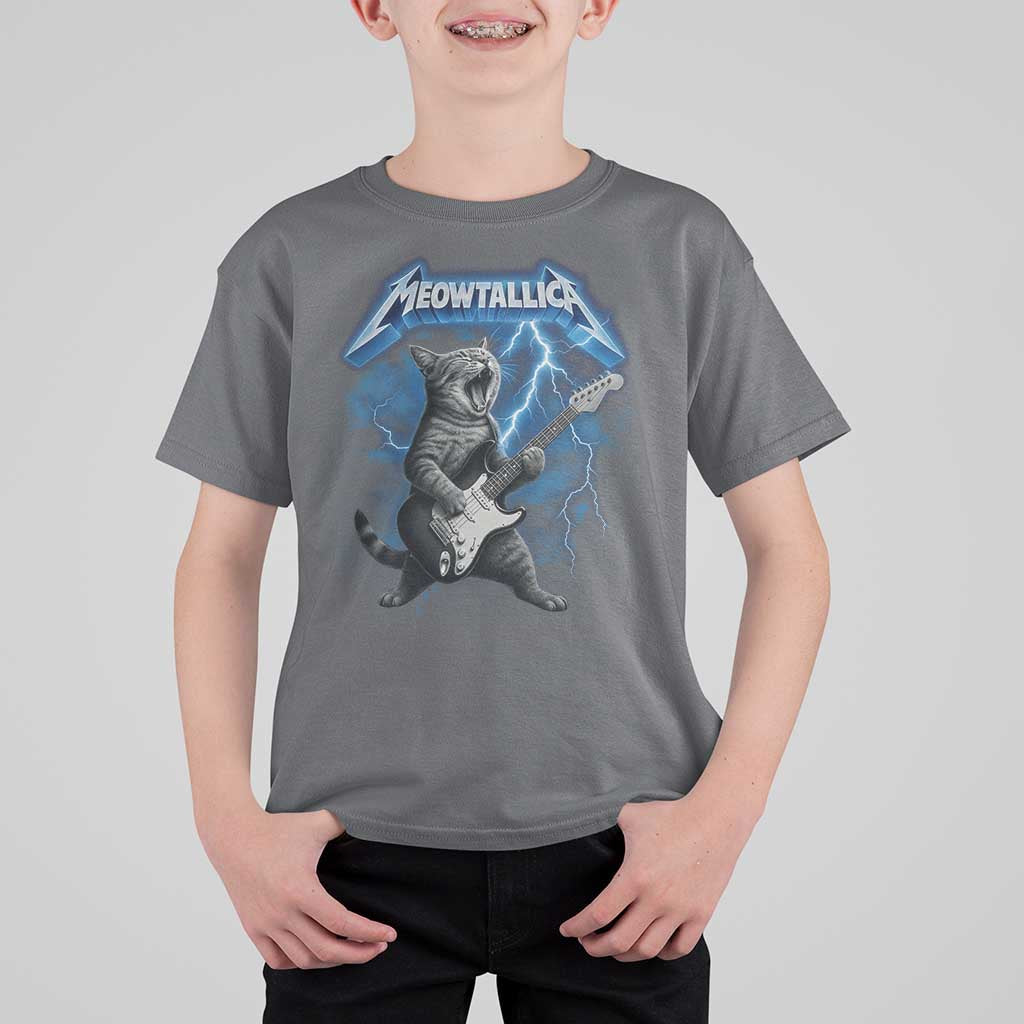 Funny Cat Playing Guitar T Shirt For Kid Vintage 90s Style Bootleg Graphic Rock Star Rock Cat - Wonder Print Shop