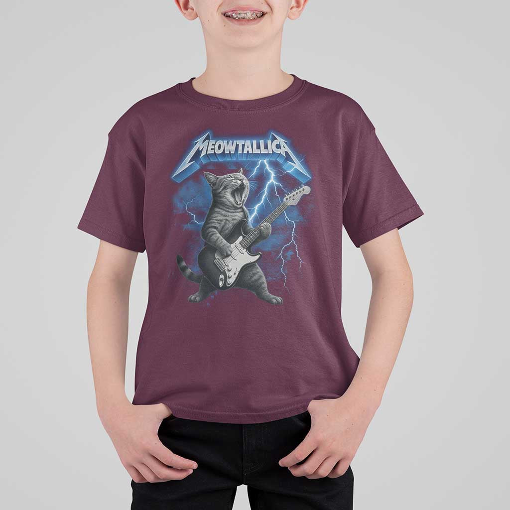 Funny Cat Playing Guitar T Shirt For Kid Vintage 90s Style Bootleg Graphic Rock Star Rock Cat - Wonder Print Shop
