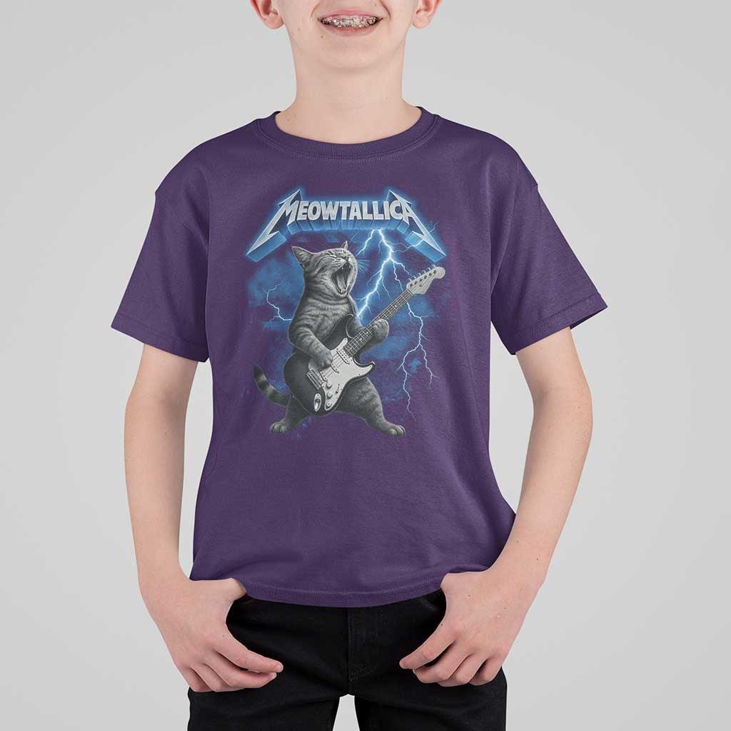 Funny Cat Playing Guitar T Shirt For Kid Vintage 90s Style Bootleg Graphic Rock Star Rock Cat - Wonder Print Shop